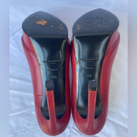 YSL Red Janis Leather Platform Pumps - Picture 7 of 7